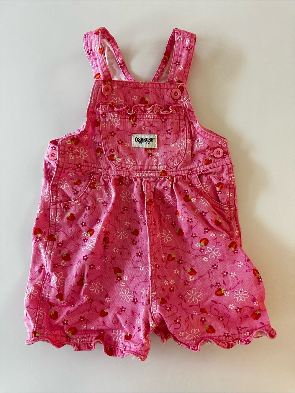 Vintage Oshkosh Red And Pink Strawberry Shortalls With Snaps 18 Months